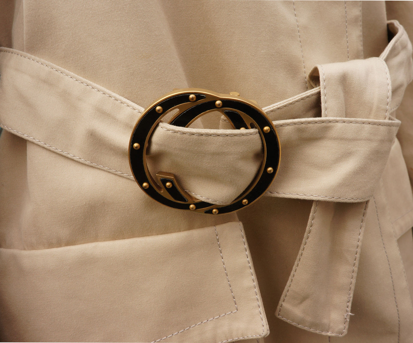 GUCCI TRENCH COAT WITH STUDDED GG LOGO BELT - leefluxury.com
