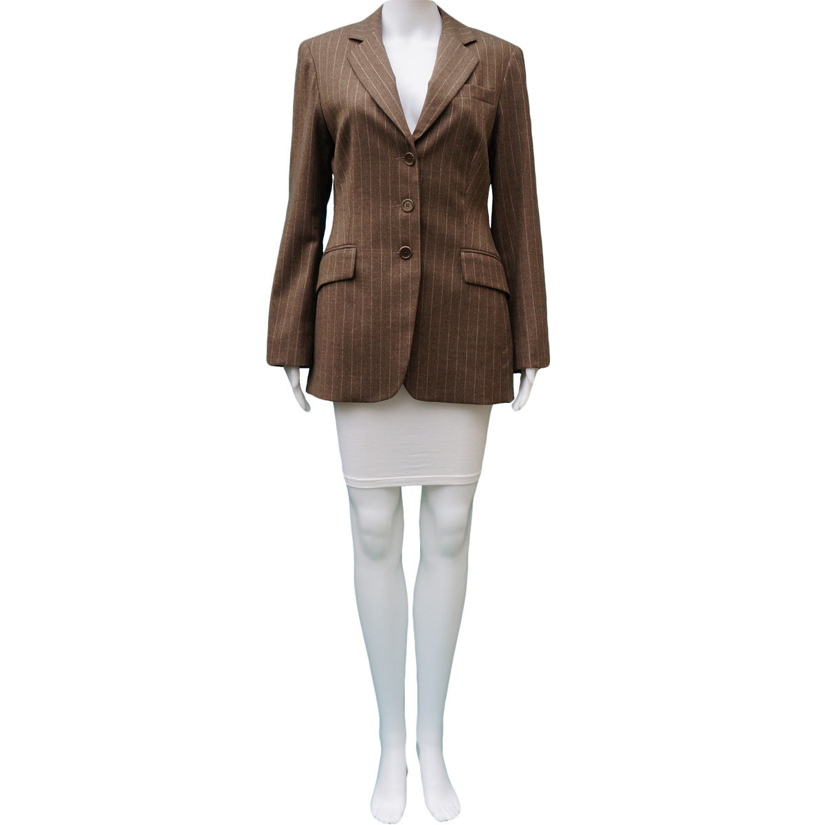 HOLT RENFREW BROWN PINSTRIPE BLAZER - leefluxury.com