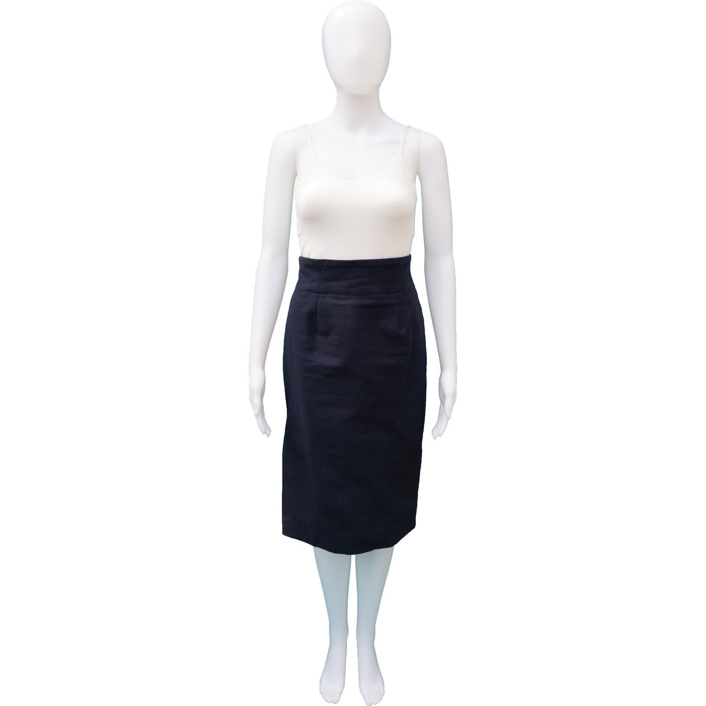 NAVY COTTON TWEED HIGH WAIST PENCIL SKIRT - leefluxury.com