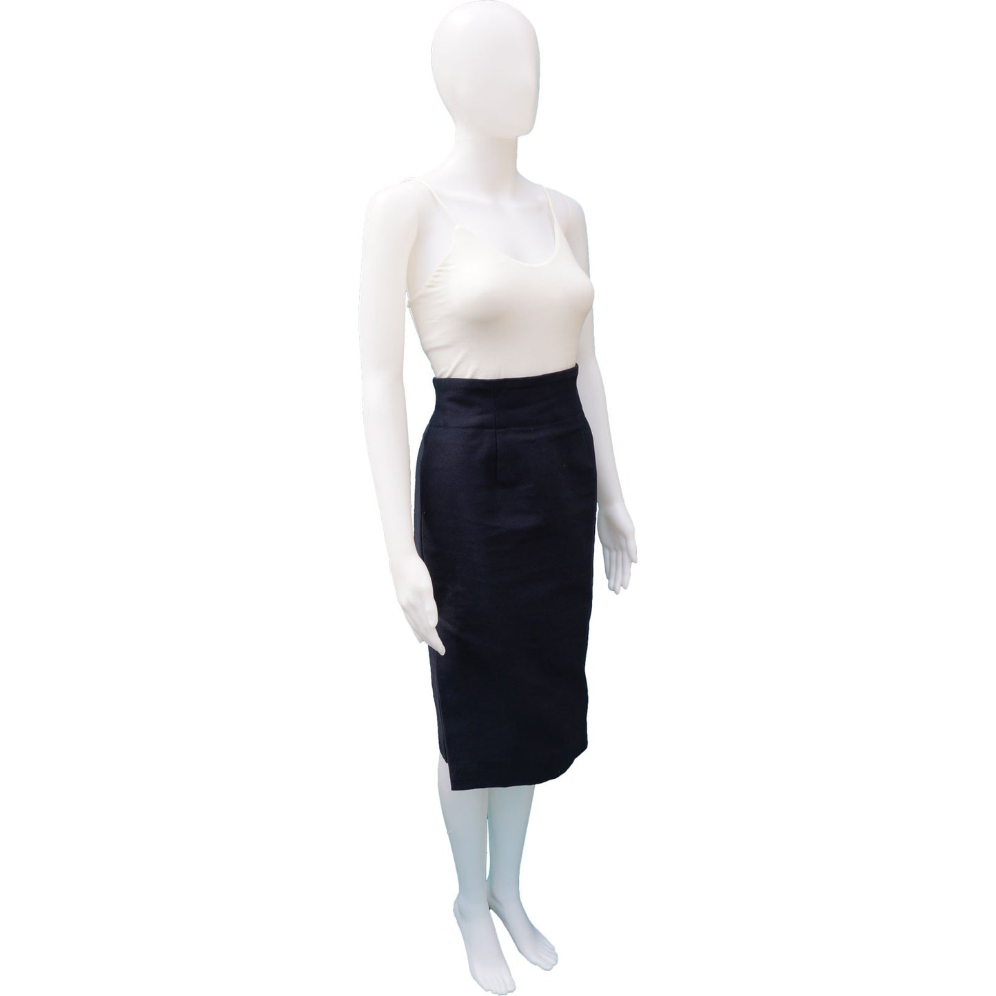 NAVY COTTON TWEED HIGH WAIST PENCIL SKIRT - leefluxury.com