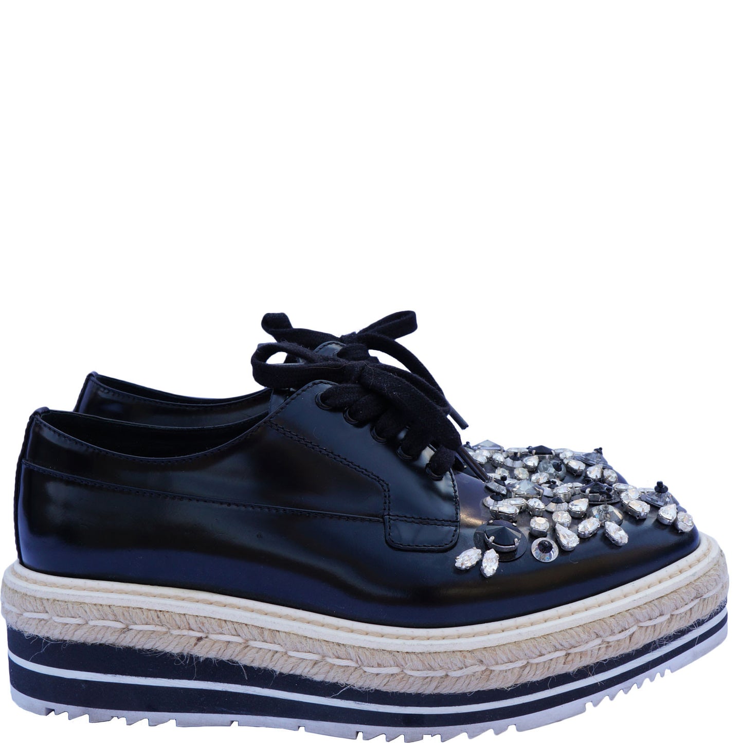 PRADA SWAROVSKI CRYSTAL EMBELLISHED OXFORDS - leefluxury.com