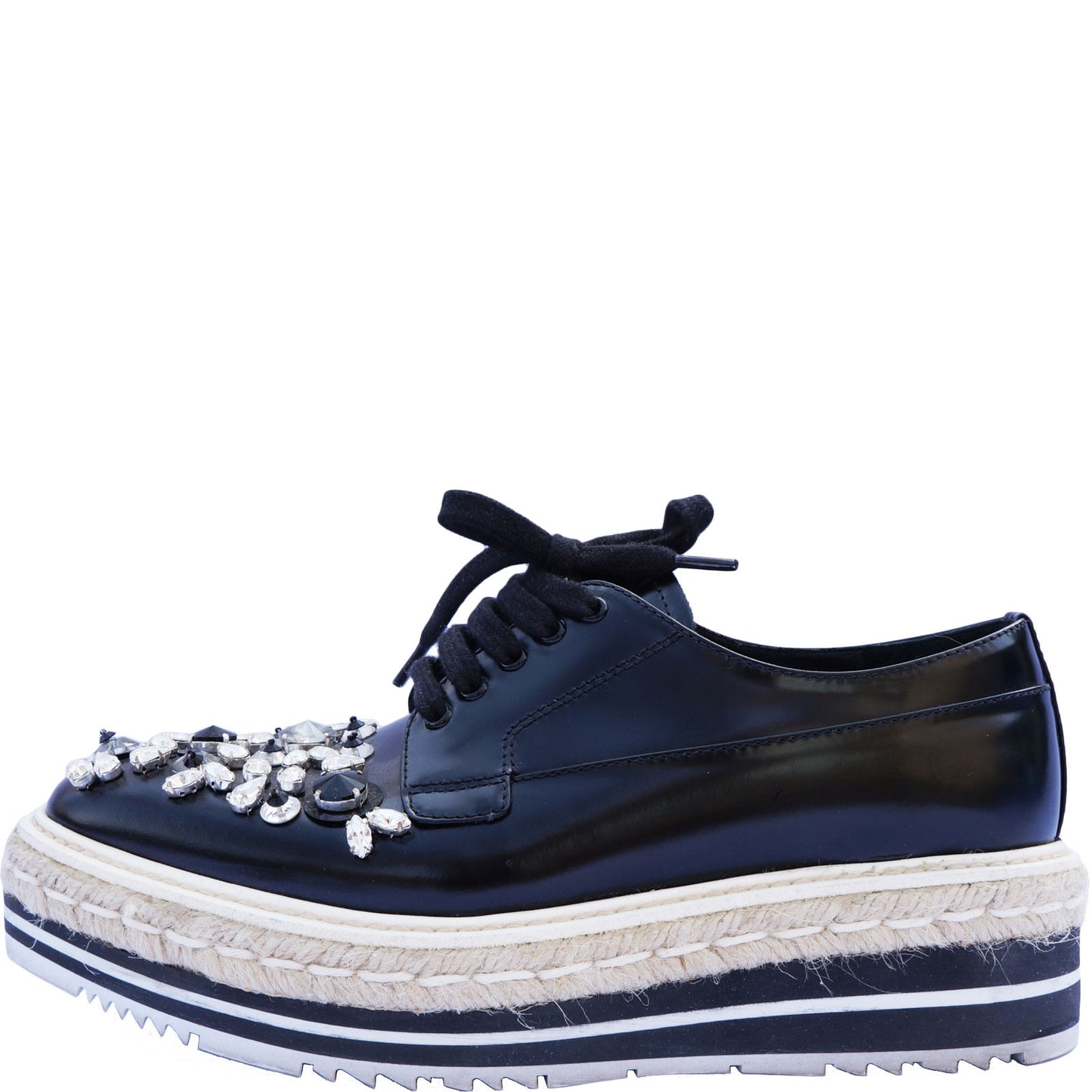 PRADA SWAROVSKI CRYSTAL EMBELLISHED OXFORDS - leefluxury.com