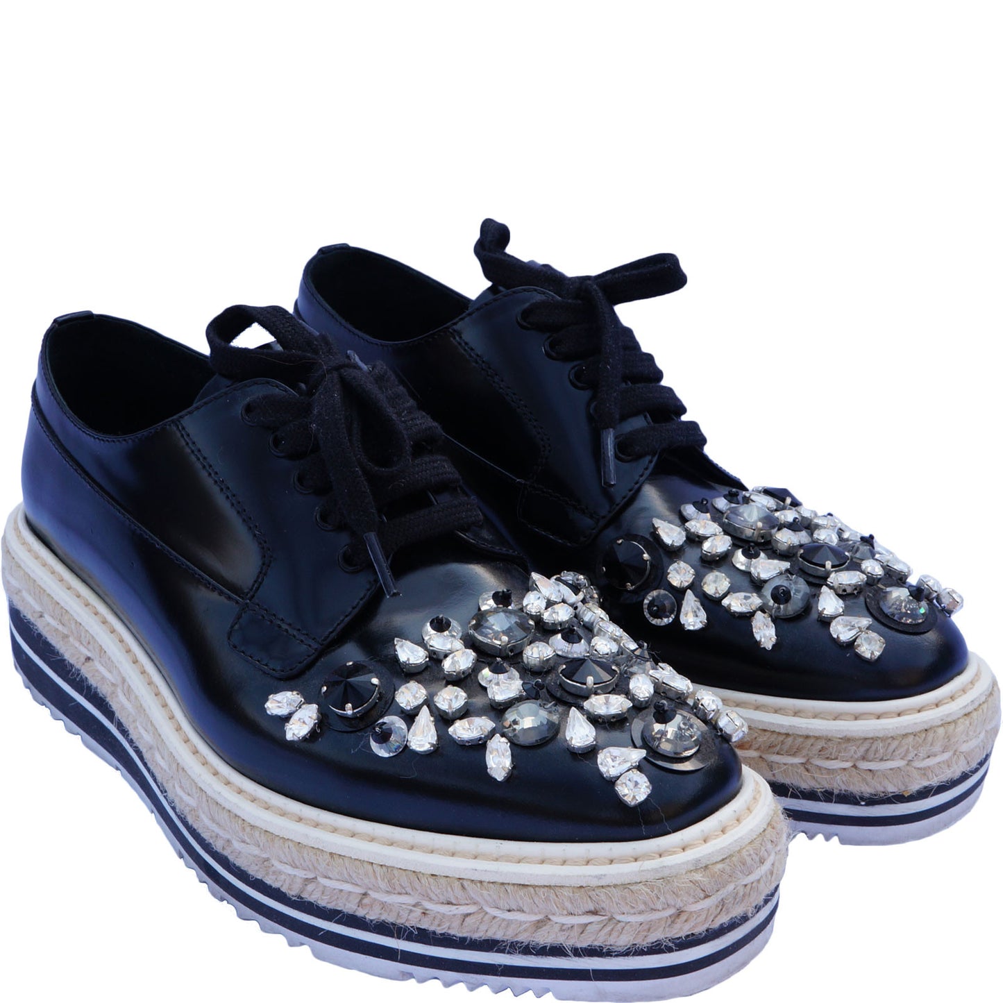 PRADA SWAROVSKI CRYSTAL EMBELLISHED OXFORDS - leefluxury.com