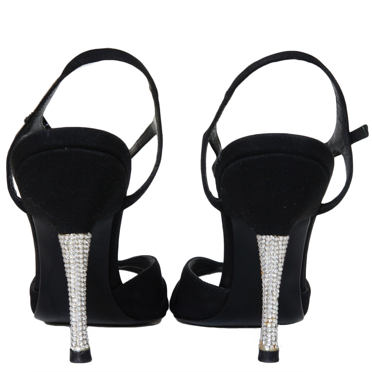 STUART WEITZMAN CONCERTO BLACK SATIN SANDALS - leefluxury.com