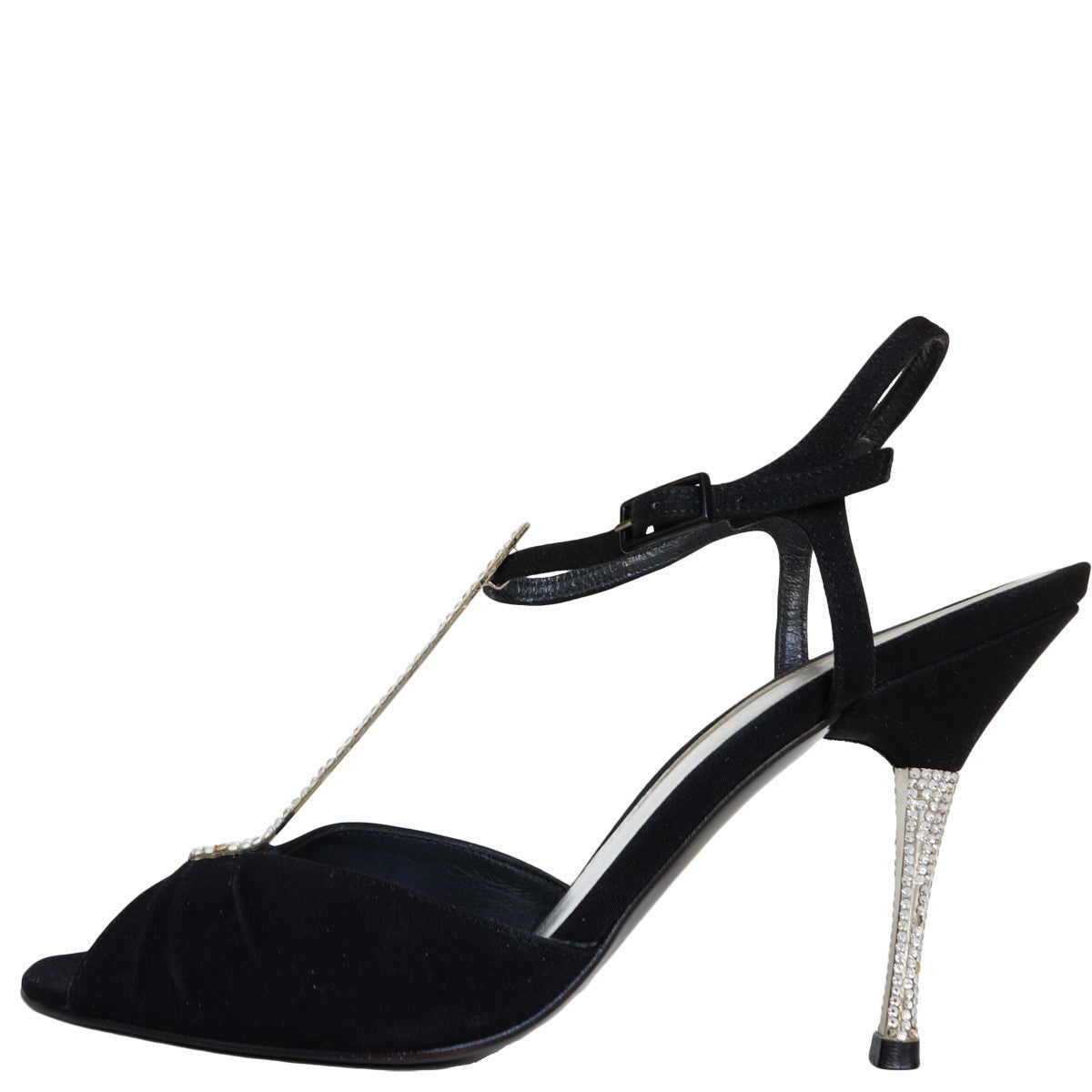 STUART WEITZMAN CONCERTO BLACK SATIN SANDALS - leefluxury.com