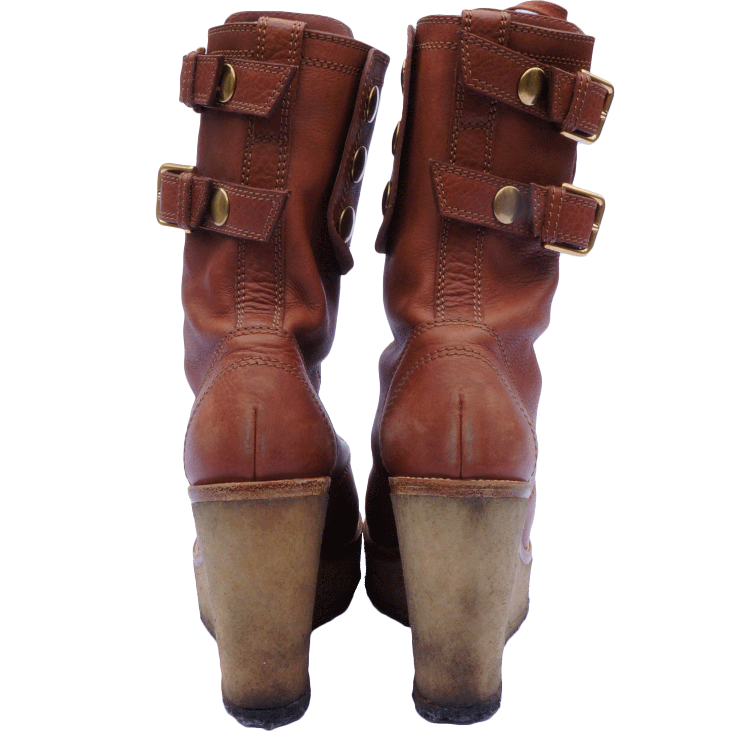 YVES SAINT LAURENT LEATHER MID-CALF WEDGE BOOTS - leefluxury.com
