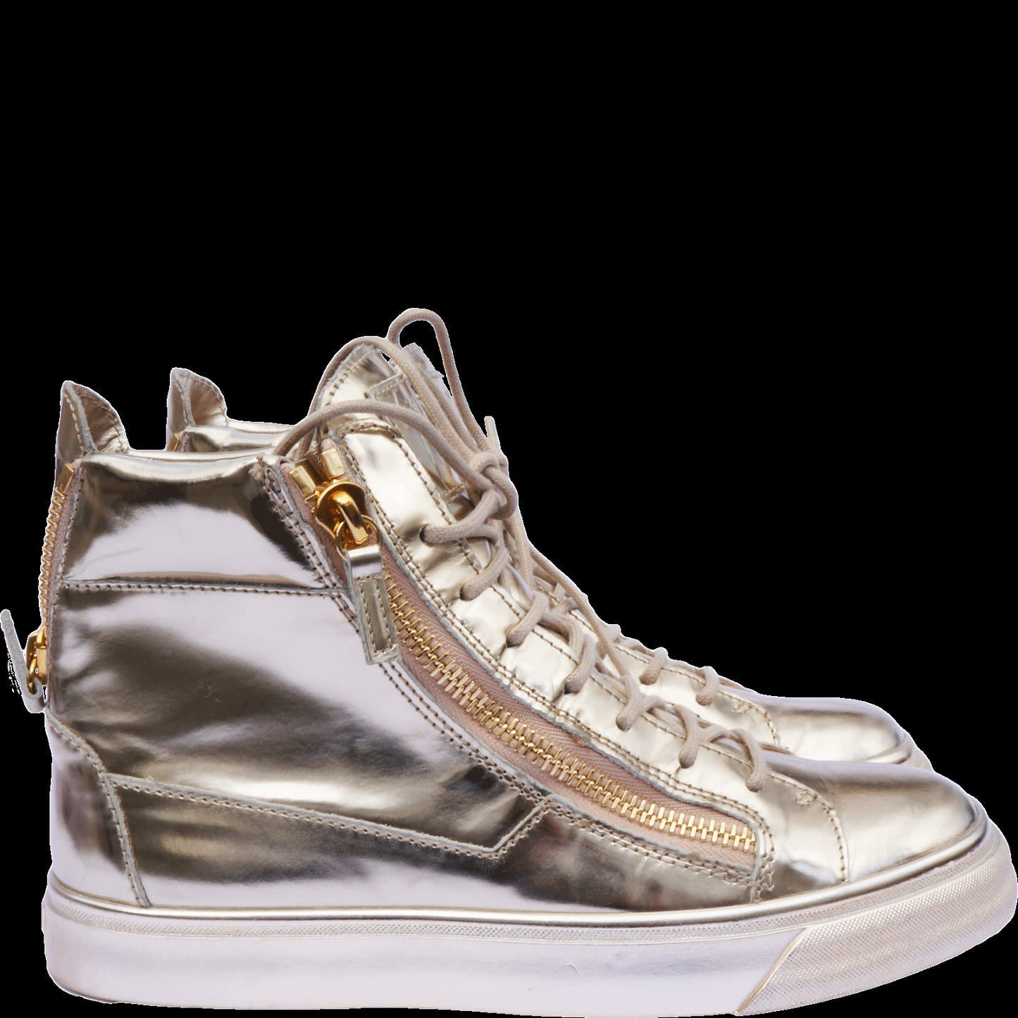 GIUSEPPE ZANOTTI LONDON GOLD METALLIC HIGH-TOP SNEAKERS - leefluxury.com