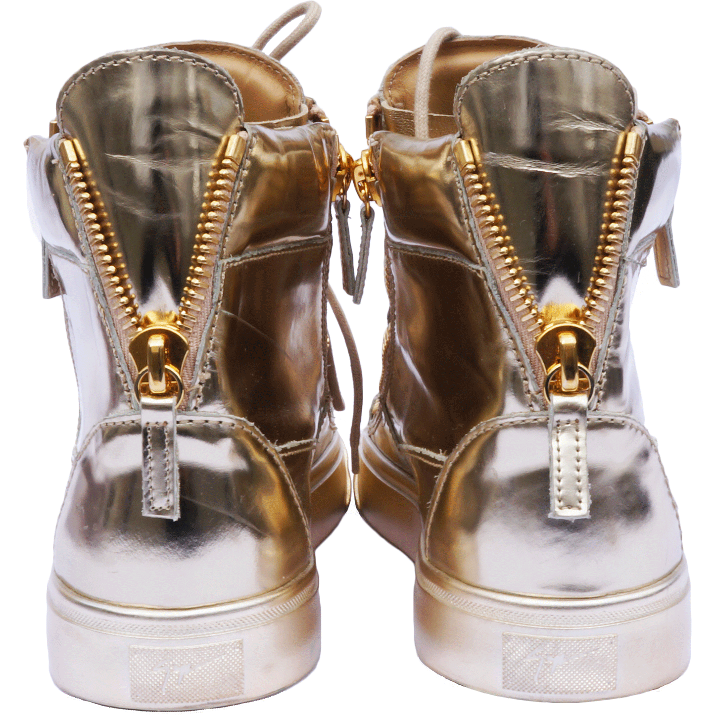 GIUSEPPE ZANOTTI LONDON GOLD METALLIC HIGH-TOP SNEAKERS - leefluxury.com