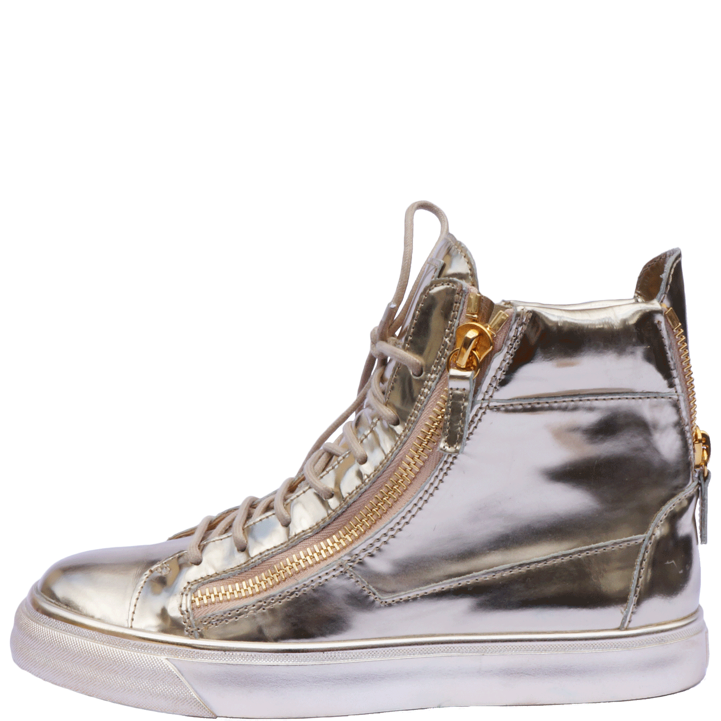 GIUSEPPE ZANOTTI LONDON GOLD METALLIC HIGH-TOP SNEAKERS - leefluxury.com