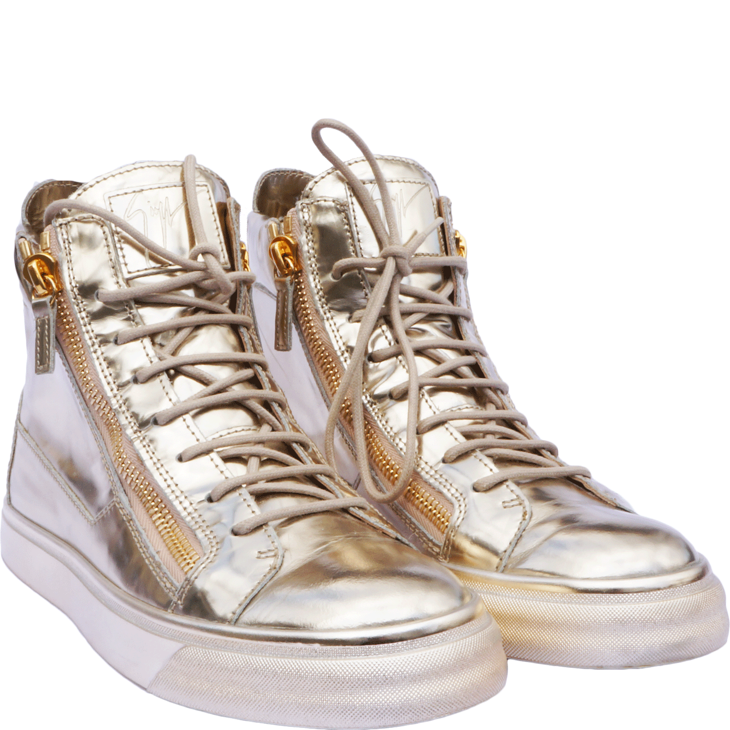 GIUSEPPE ZANOTTI LONDON GOLD METALLIC HIGH-TOP SNEAKERS - leefluxury.com