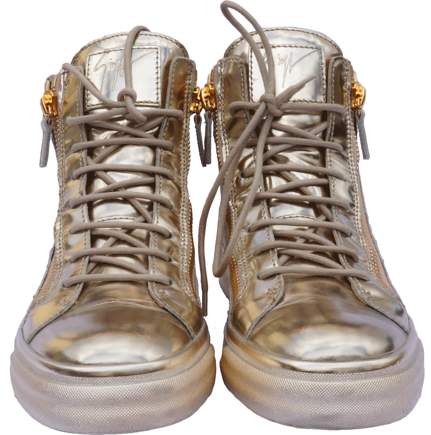 GIUSEPPE ZANOTTI LONDON GOLD METALLIC HIGH-TOP SNEAKERS - leefluxury.com