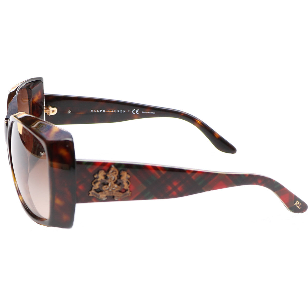 RALPH LAUREN PLAID SIDE ARMED LOGO SUNGLASSES - leefluxury.com