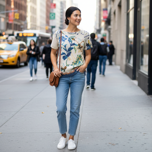 ETRO Ecru Floral Knit Top