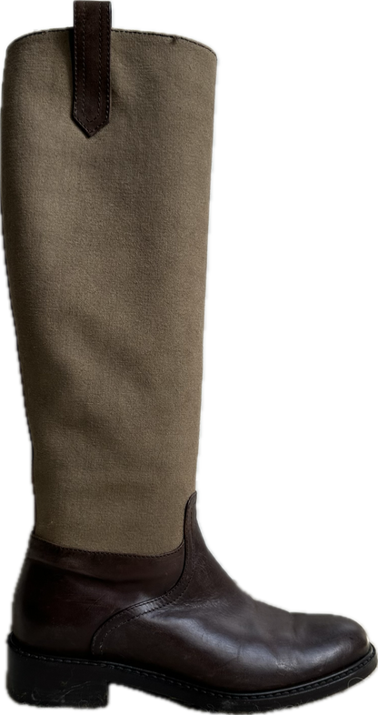 Dries Van Noten Canvas And Leather Knee-High Riding Boots