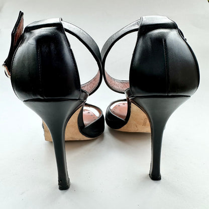 Manolo Blahnik Black Leather Heel With Ankle Strap