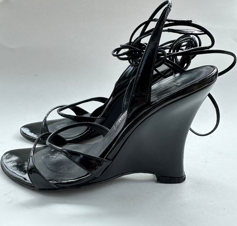 Sergio Rossi Black Patent Leather Wedge Shoe