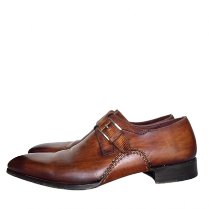 Magnanni Brown Leather Monk Strap Shoe