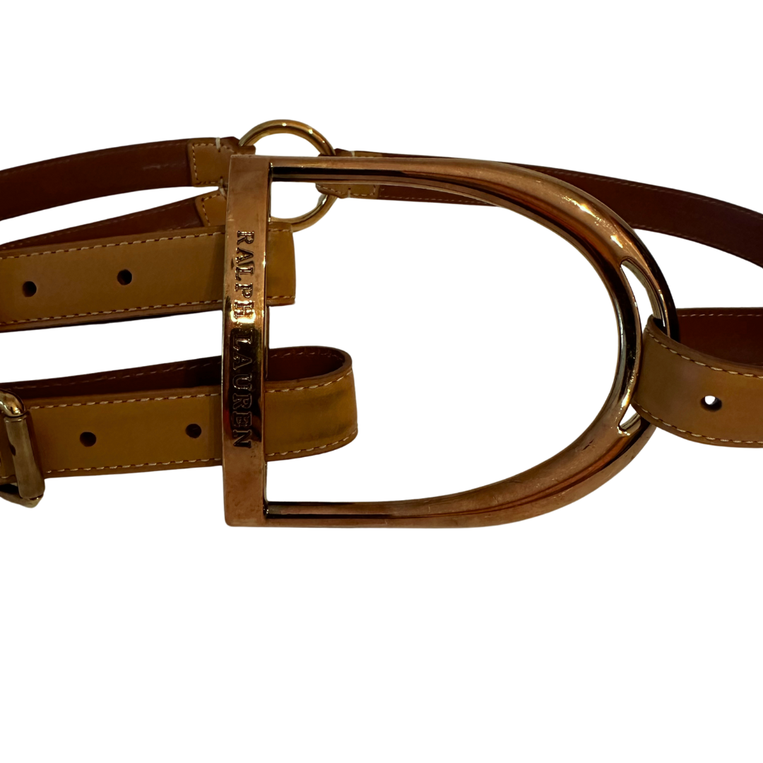 RALPH LAUREN Equestrian Stirrup Brown Leather Belt
