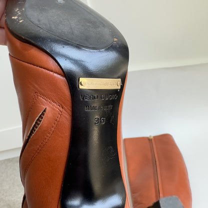 Dolce & Gabbana Cognac Leather Knee High Boot