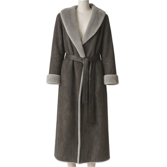Diego Taupe Grey Shearling Reversible Coat