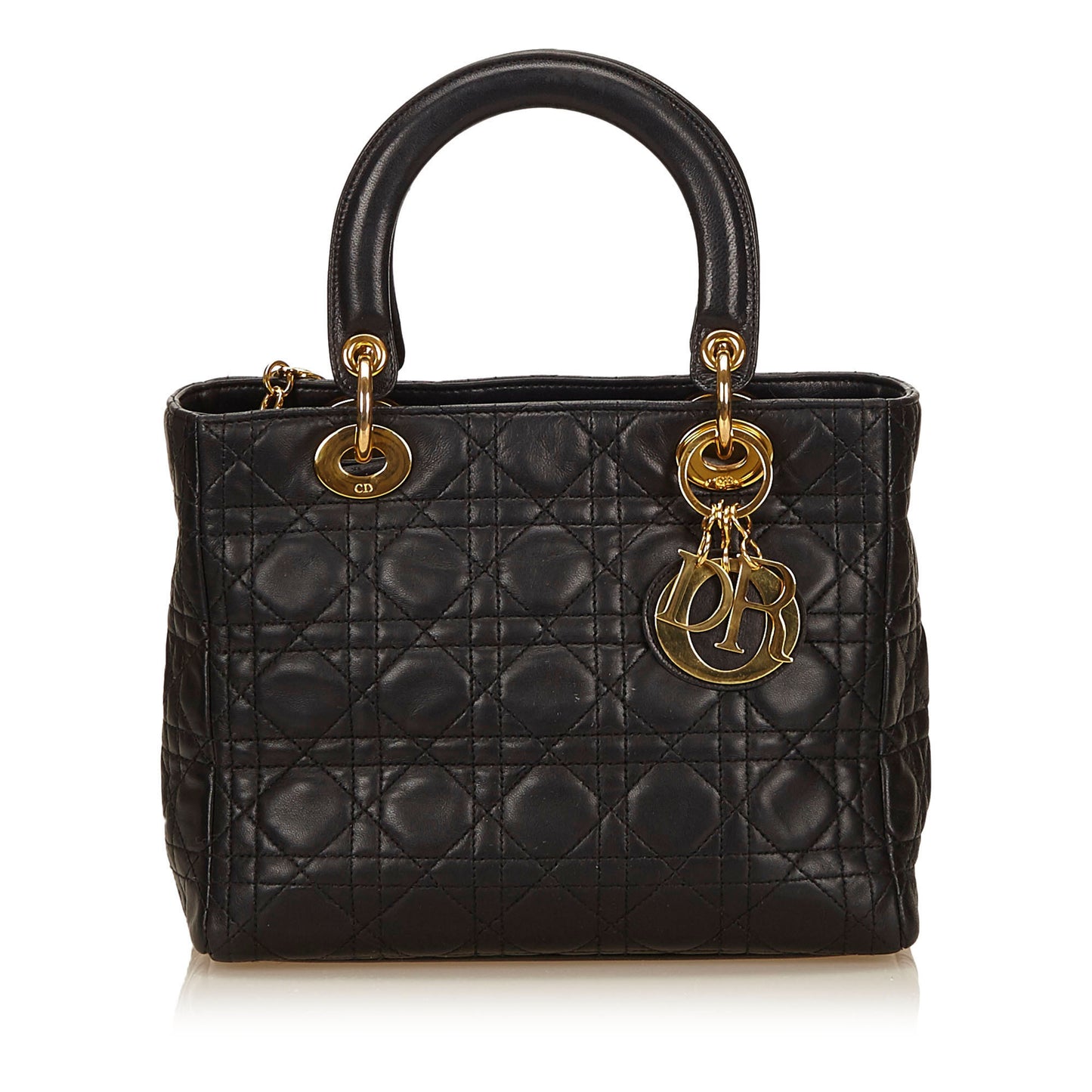 CHRISTIAN DIOR LADY DIOR MEDIUM BLACK BAG - leefluxury.com