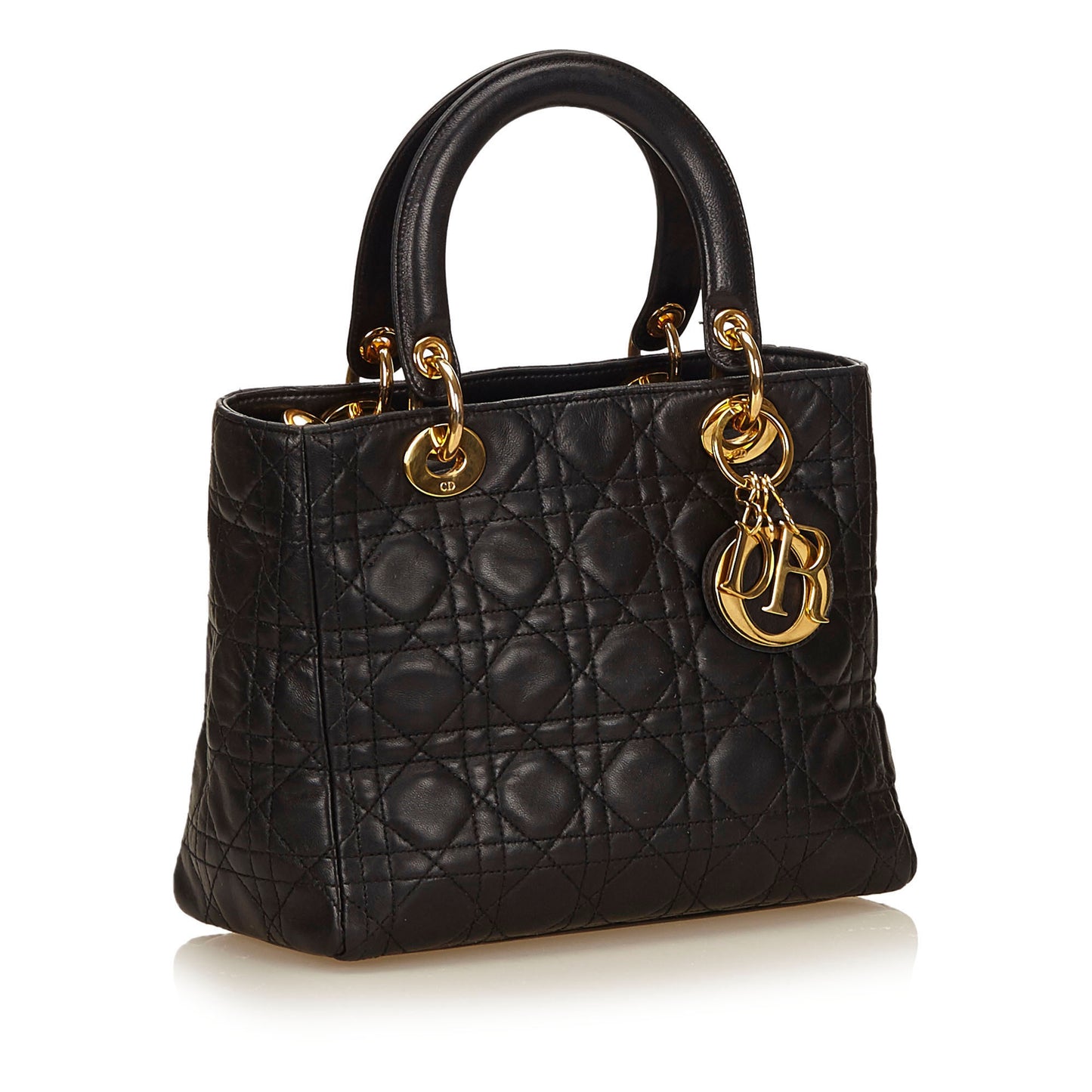 CHRISTIAN DIOR LADY DIOR MEDIUM BLACK BAG - leefluxury.com