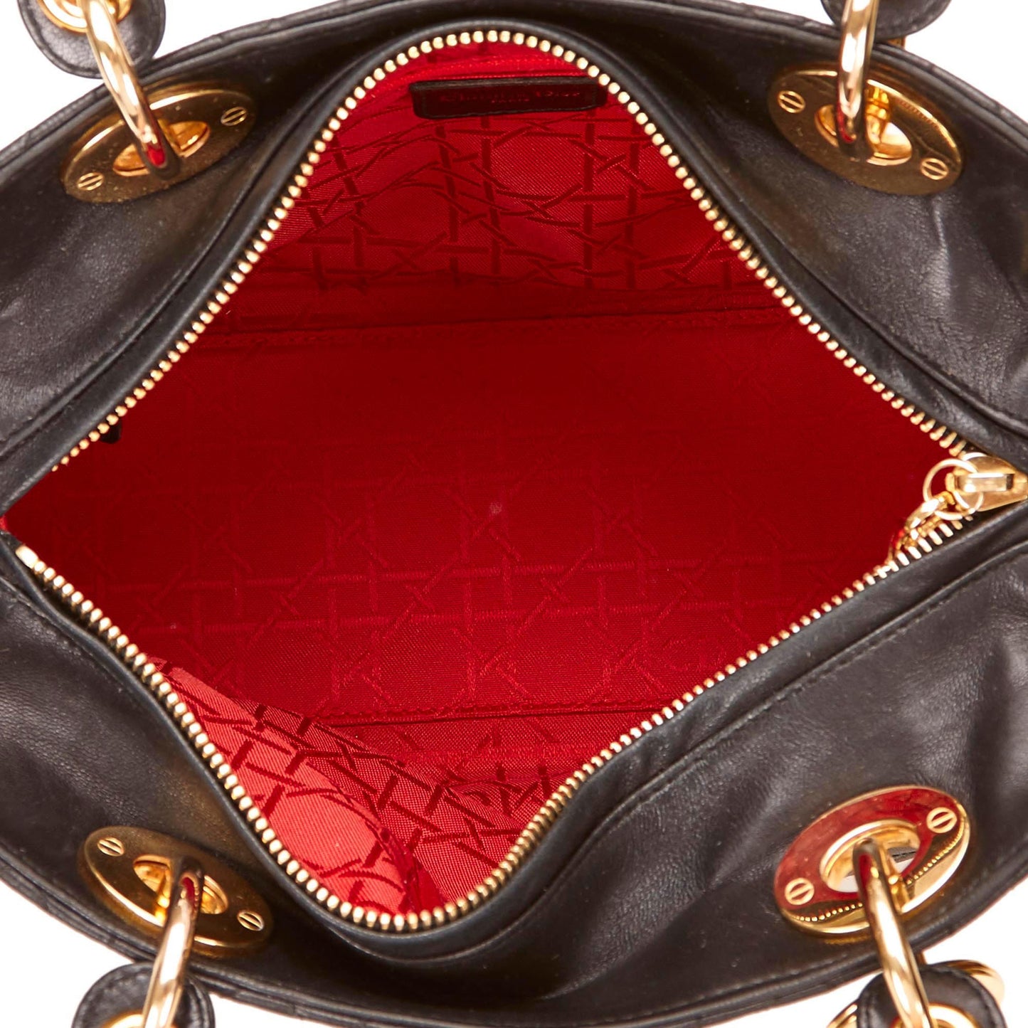 CHRISTIAN DIOR LADY DIOR MEDIUM BLACK BAG - leefluxury.com