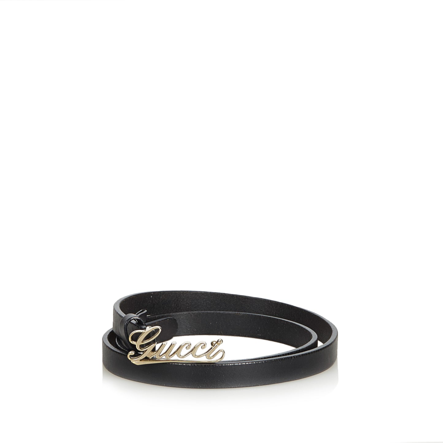 GUCCI CURSIVE LOGO BLACK LEATHER SLIM BELT - leefluxury.com