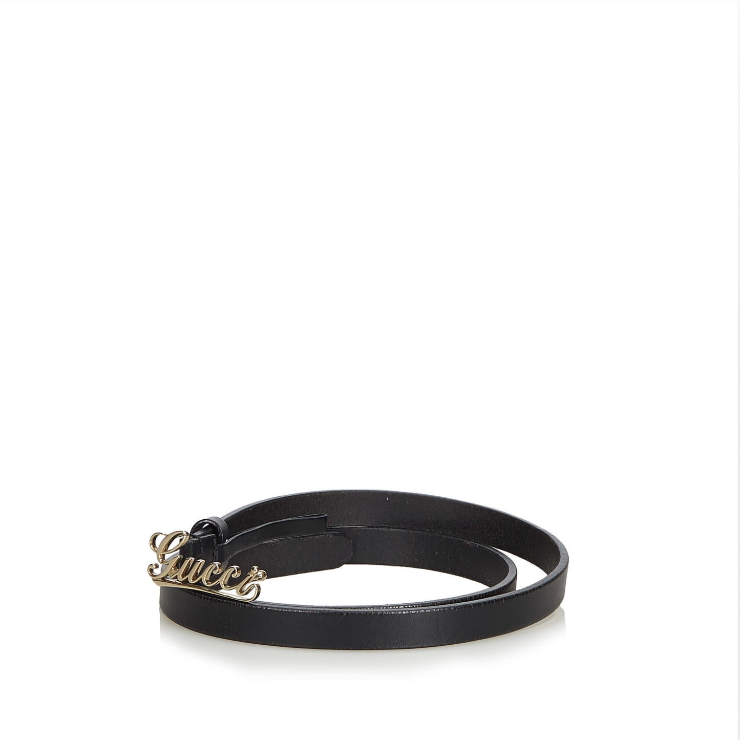 GUCCI CURSIVE LOGO BLACK LEATHER SLIM BELT - leefluxury.com