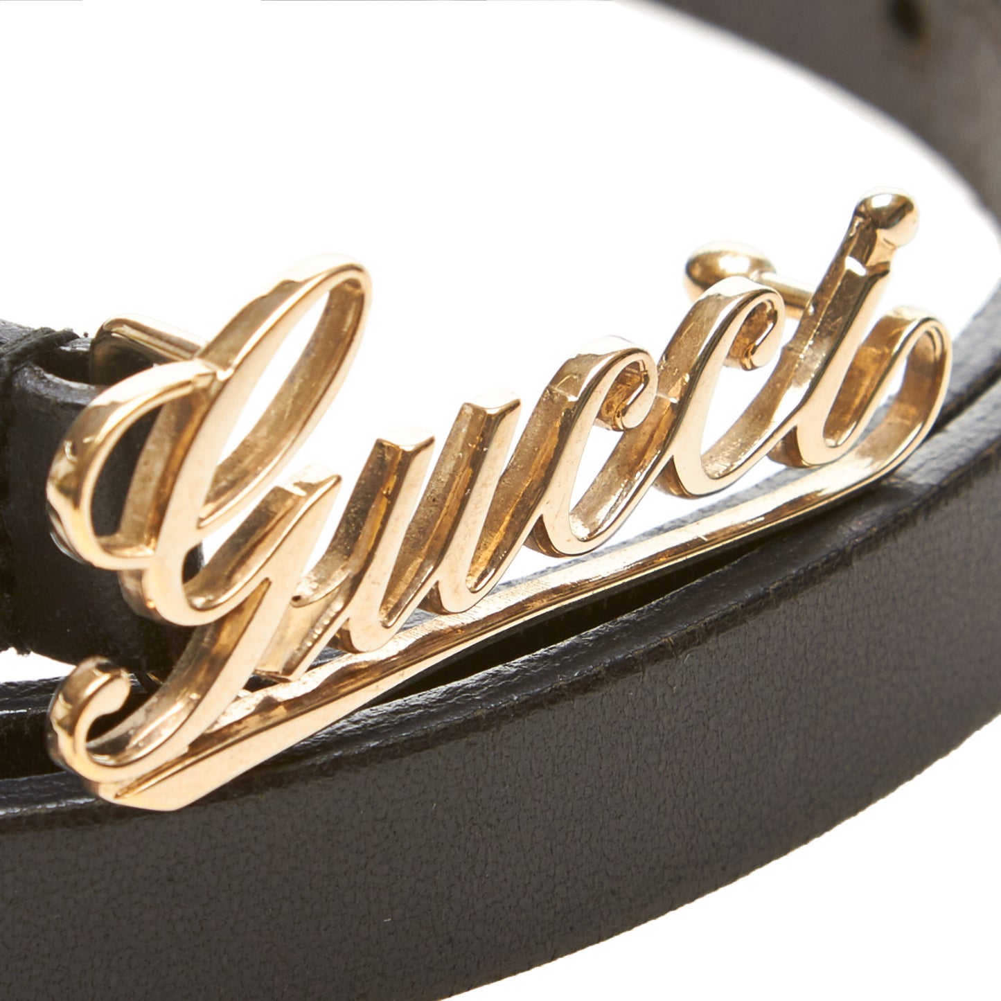 GUCCI CURSIVE LOGO BLACK LEATHER SLIM BELT - leefluxury.com