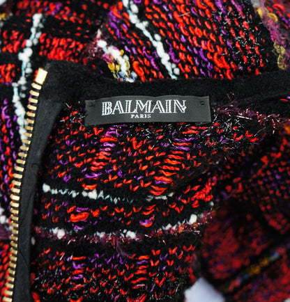 BALMAIN FRINGE-TRIMMED TWEED BODYCON DRESS - leefluxury.com