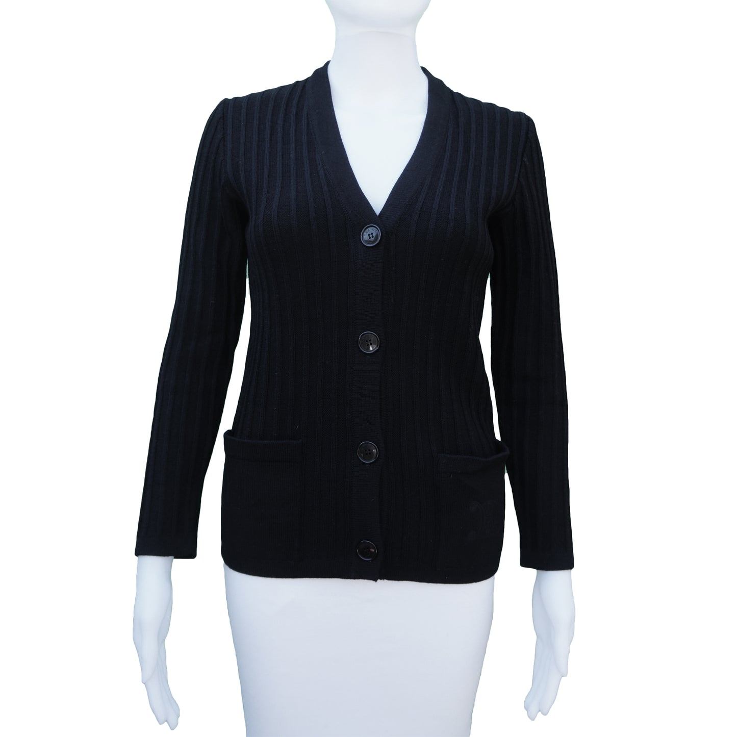 CELINE VINTAGE WOOL BLACK CARDIGAN - leefluxury.com