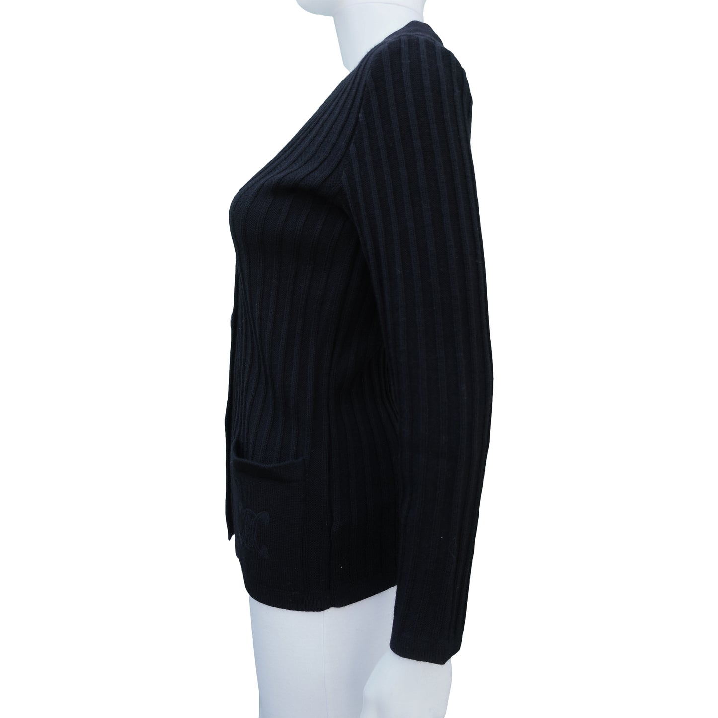 CELINE VINTAGE WOOL BLACK CARDIGAN - leefluxury.com