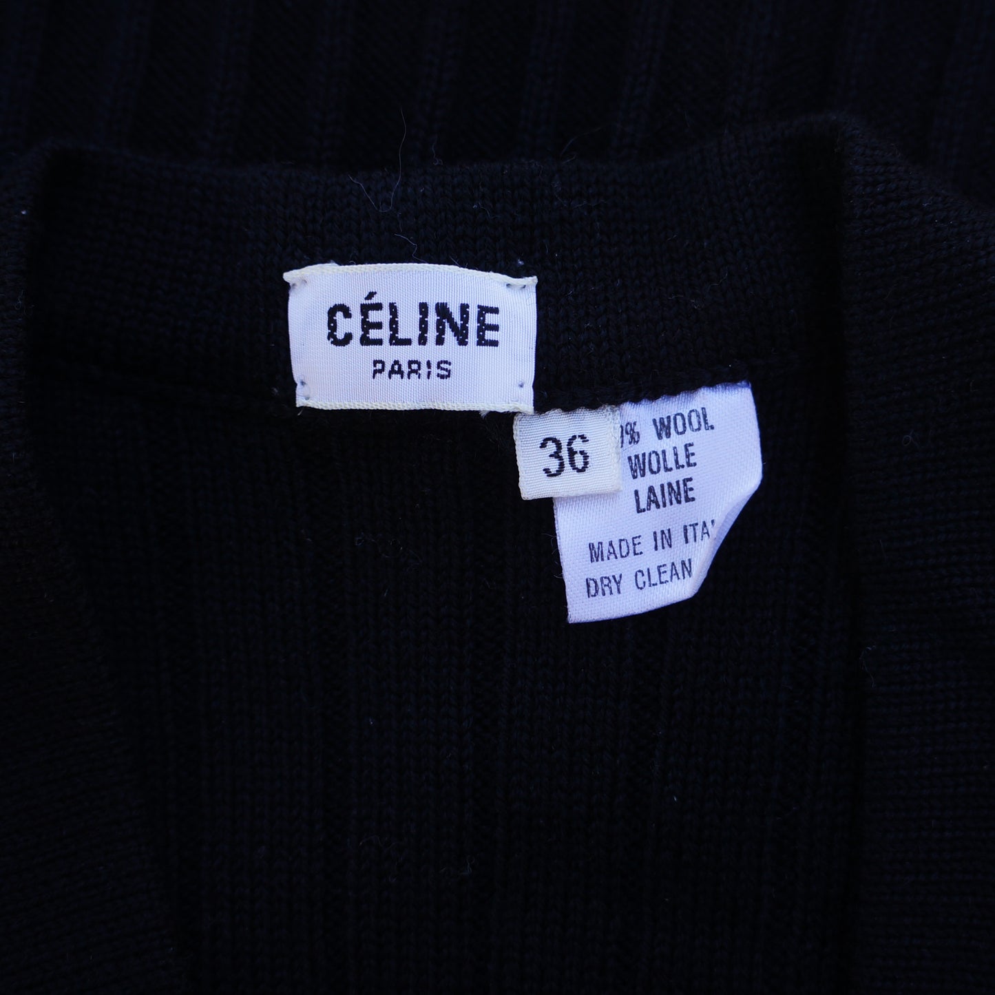 CELINE VINTAGE WOOL BLACK CARDIGAN - leefluxury.com