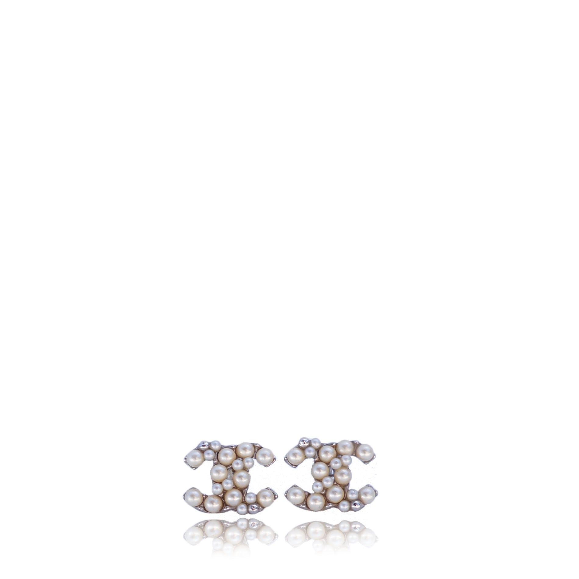 Chanel Silver Pearl CC Earrings · INTO
