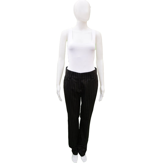 CHANEL CHARCOAL PINSTRIPE WOOL STRAIGHT LEG PANT - leefluxury.com