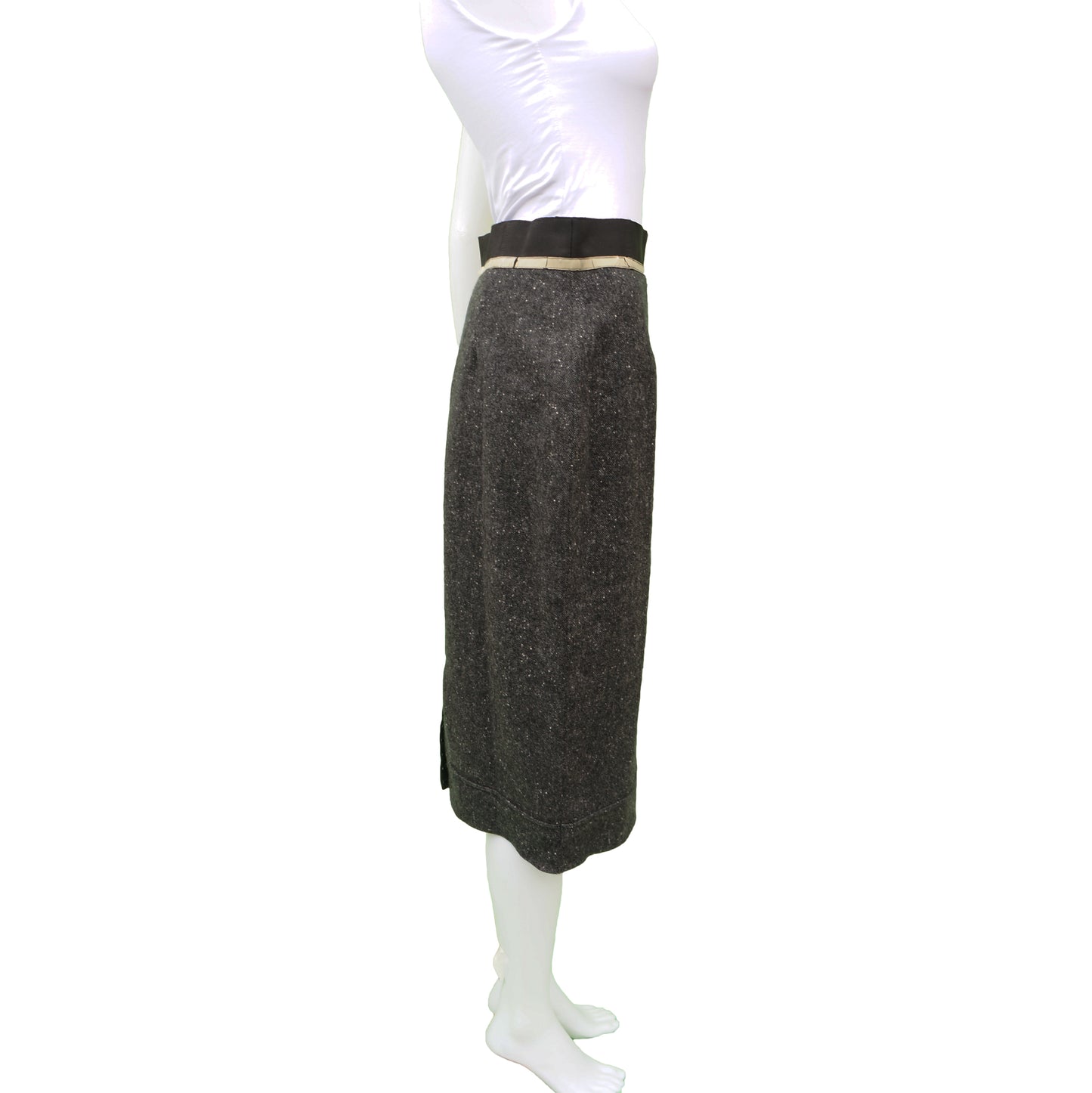 CHANEL GREY TWEED CASHMERE SKIRT - leefluxury.com