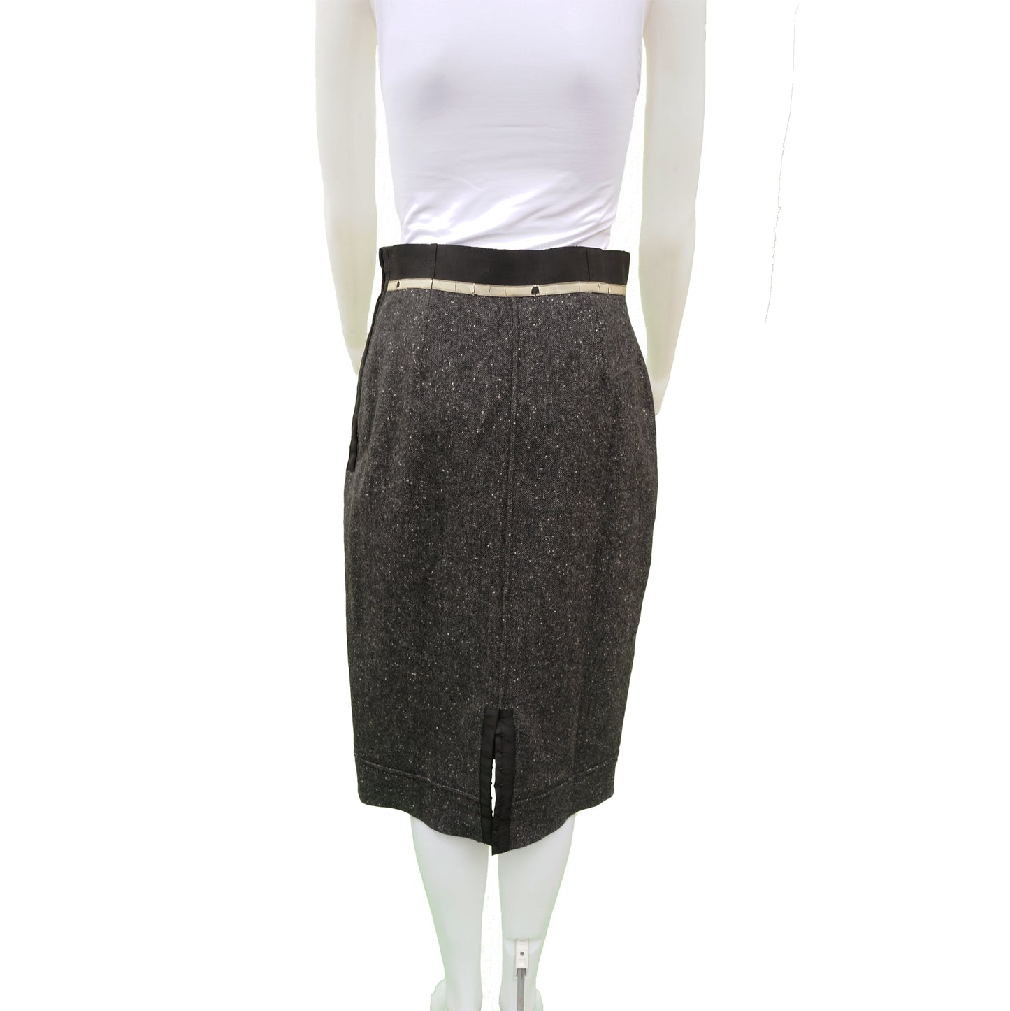 CHANEL GREY TWEED CASHMERE SKIRT - leefluxury.com