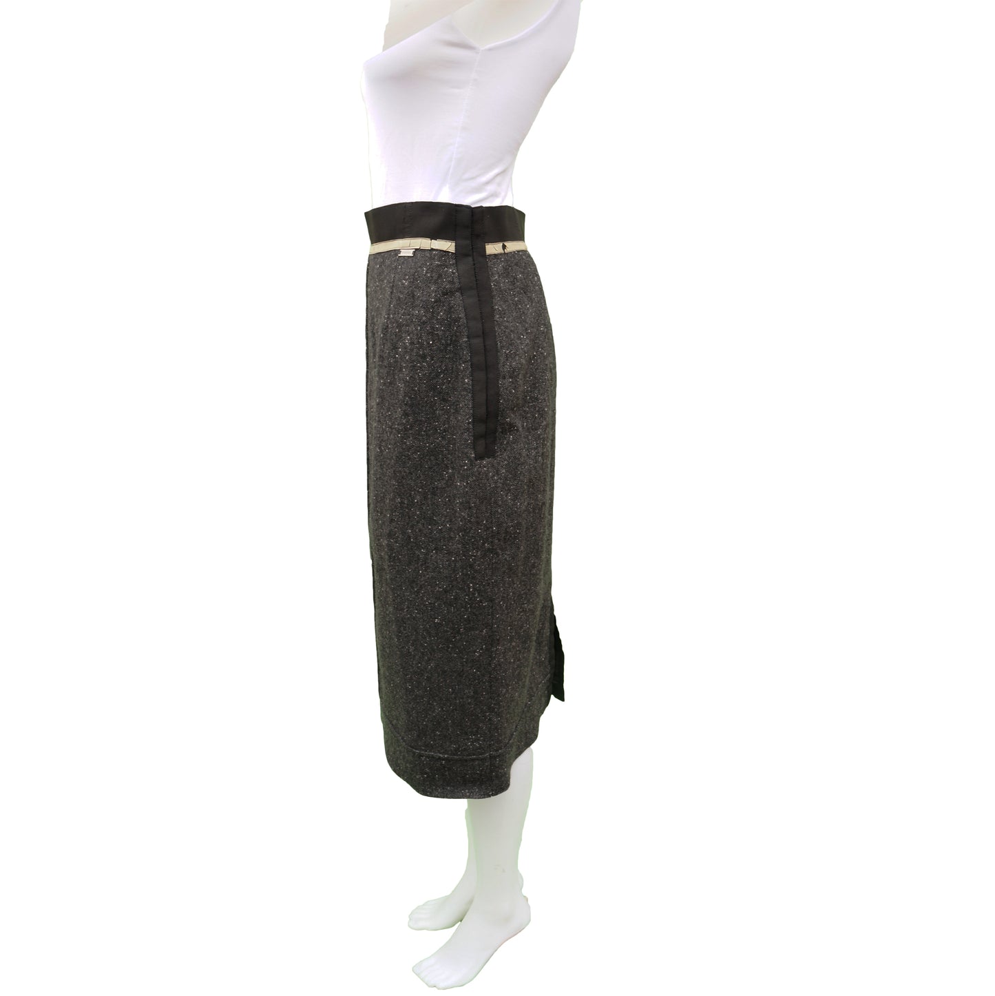 CHANEL GREY TWEED CASHMERE SKIRT - leefluxury.com