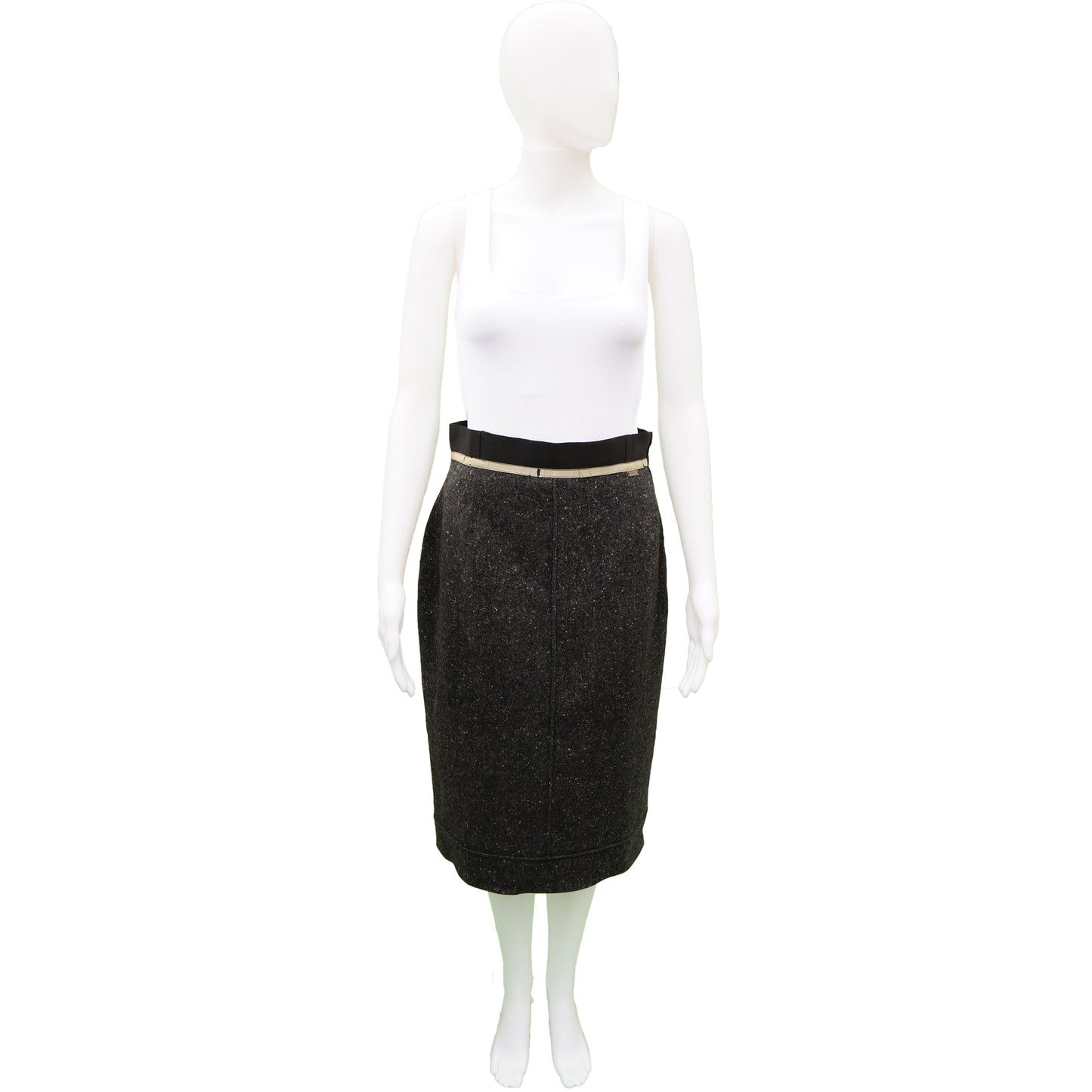 CHANEL GREY TWEED CASHMERE SKIRT - leefluxury.com