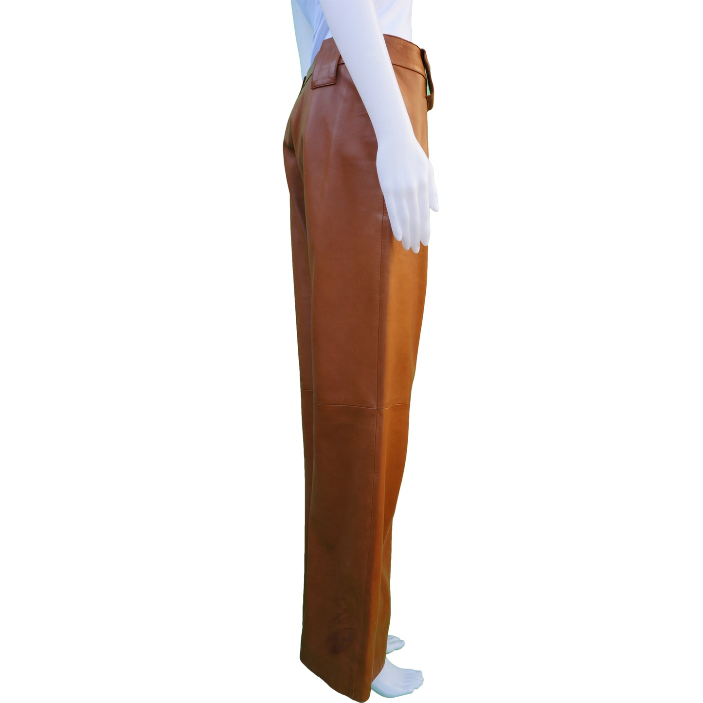 CHANEL MID-RISE CARAMEL LAMBSKIN LEATHER PANTS - leefluxury.com