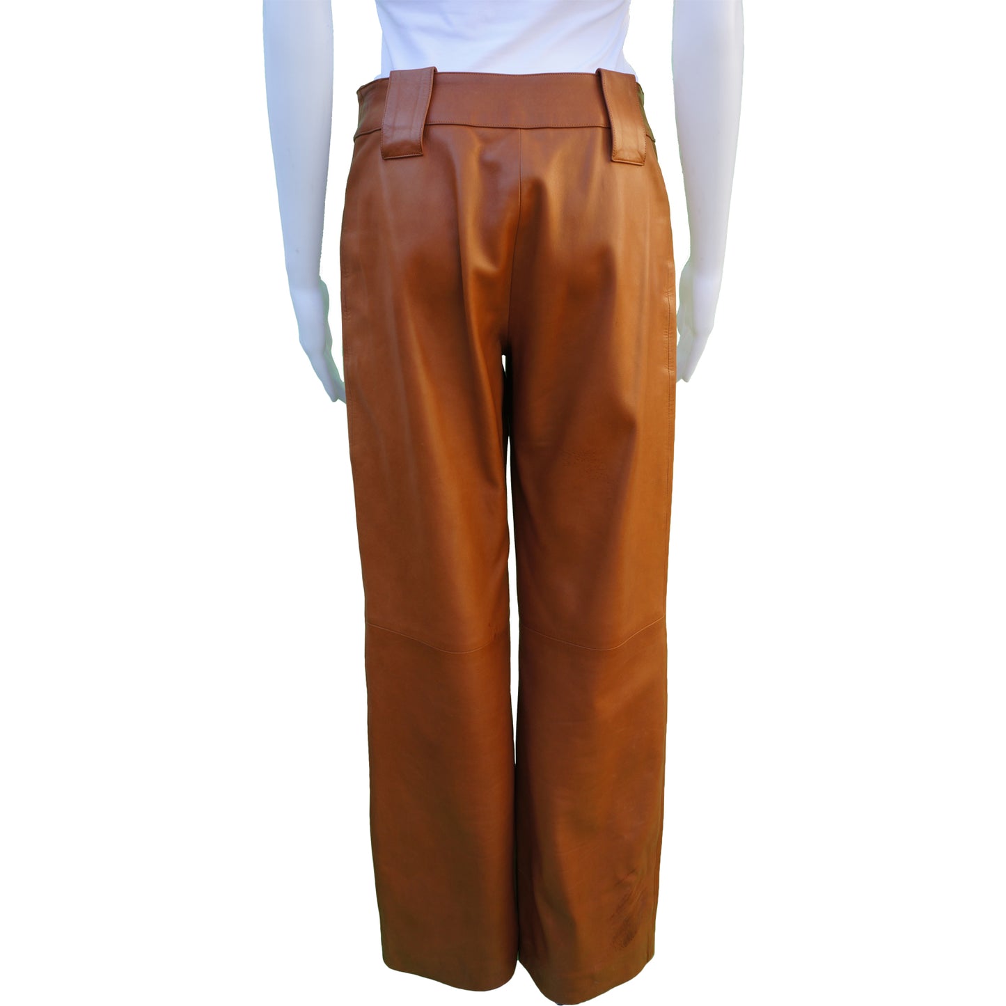 CHANEL MID-RISE CARAMEL LAMBSKIN LEATHER PANTS - leefluxury.com