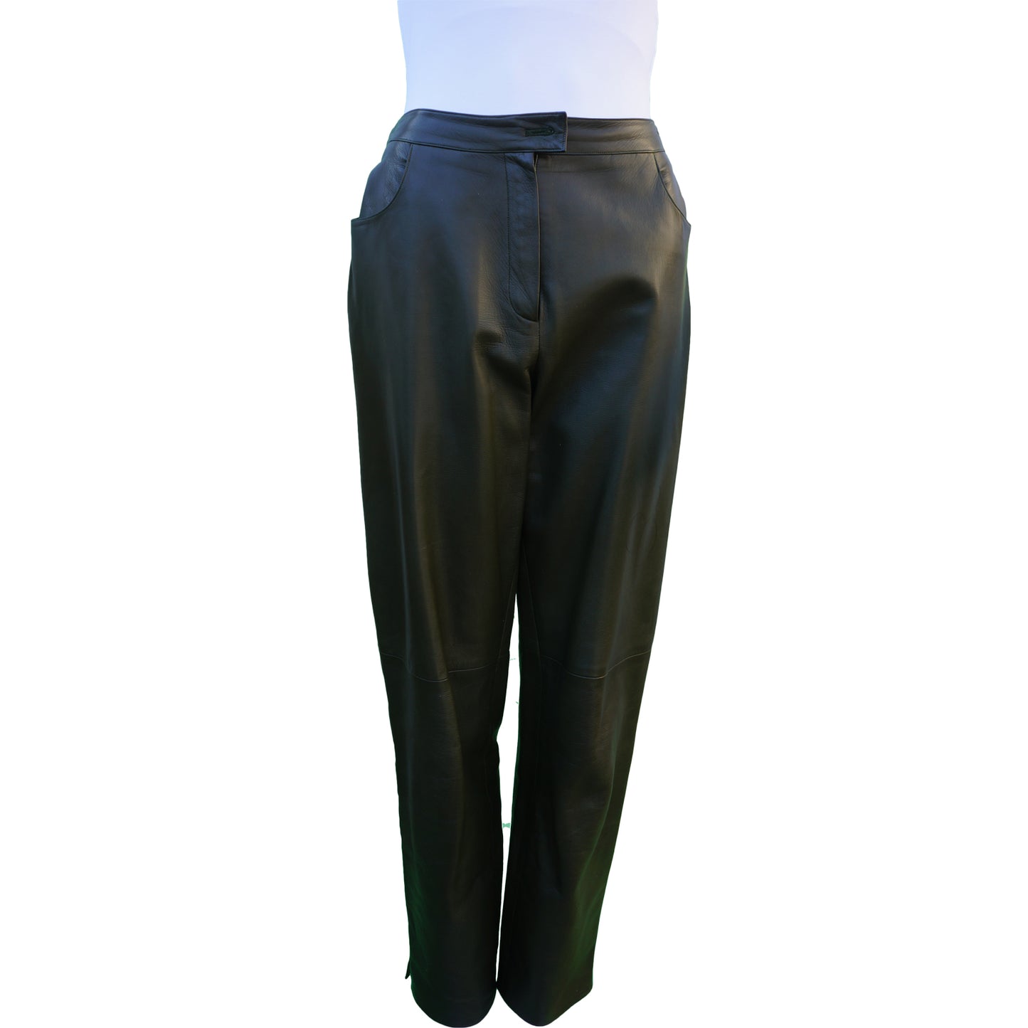 CHANEL HIGH-RISE GREEN LAMBSKIN LEATHER PANTS - leefluxury.com