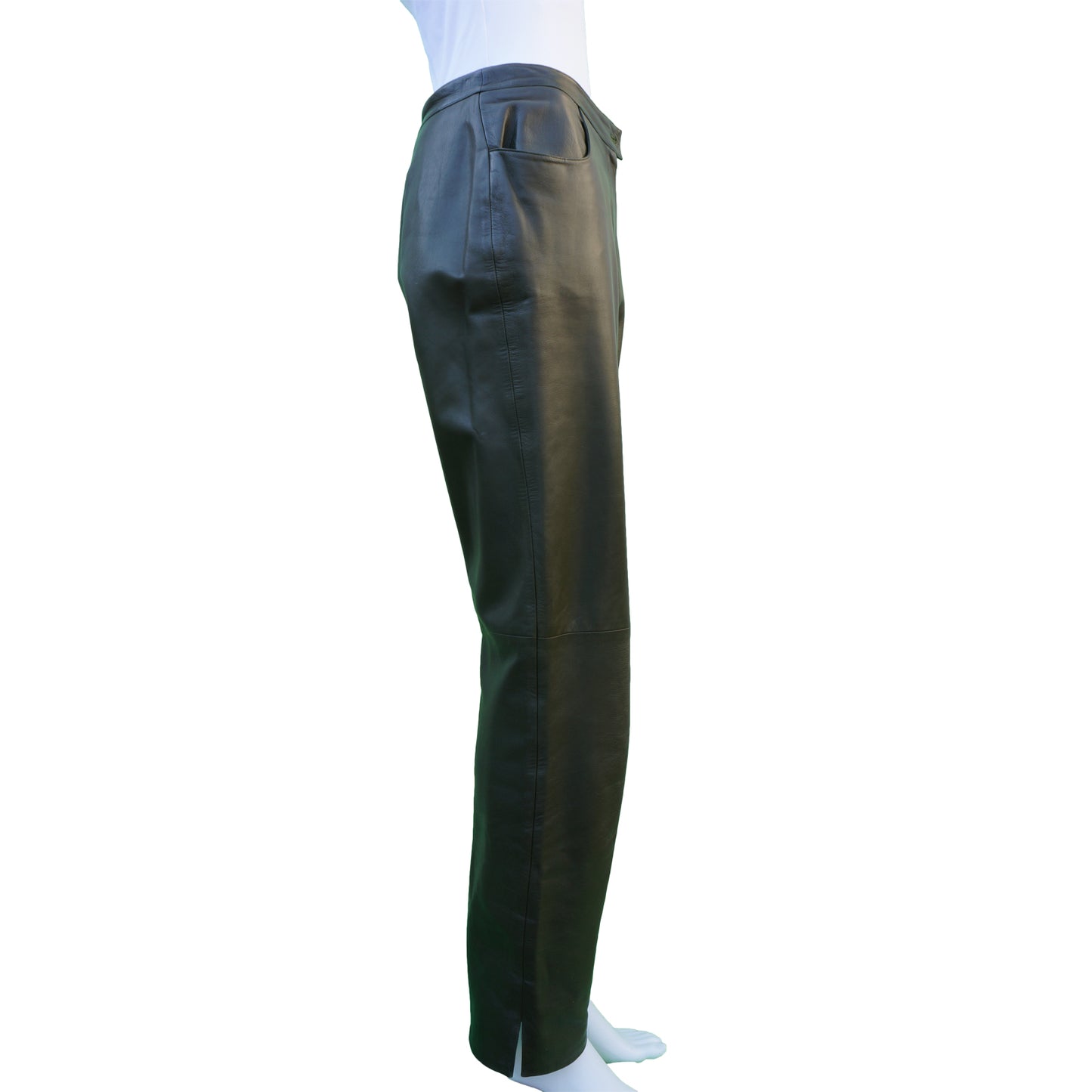 CHANEL HIGH-RISE GREEN LAMBSKIN LEATHER PANTS - leefluxury.com