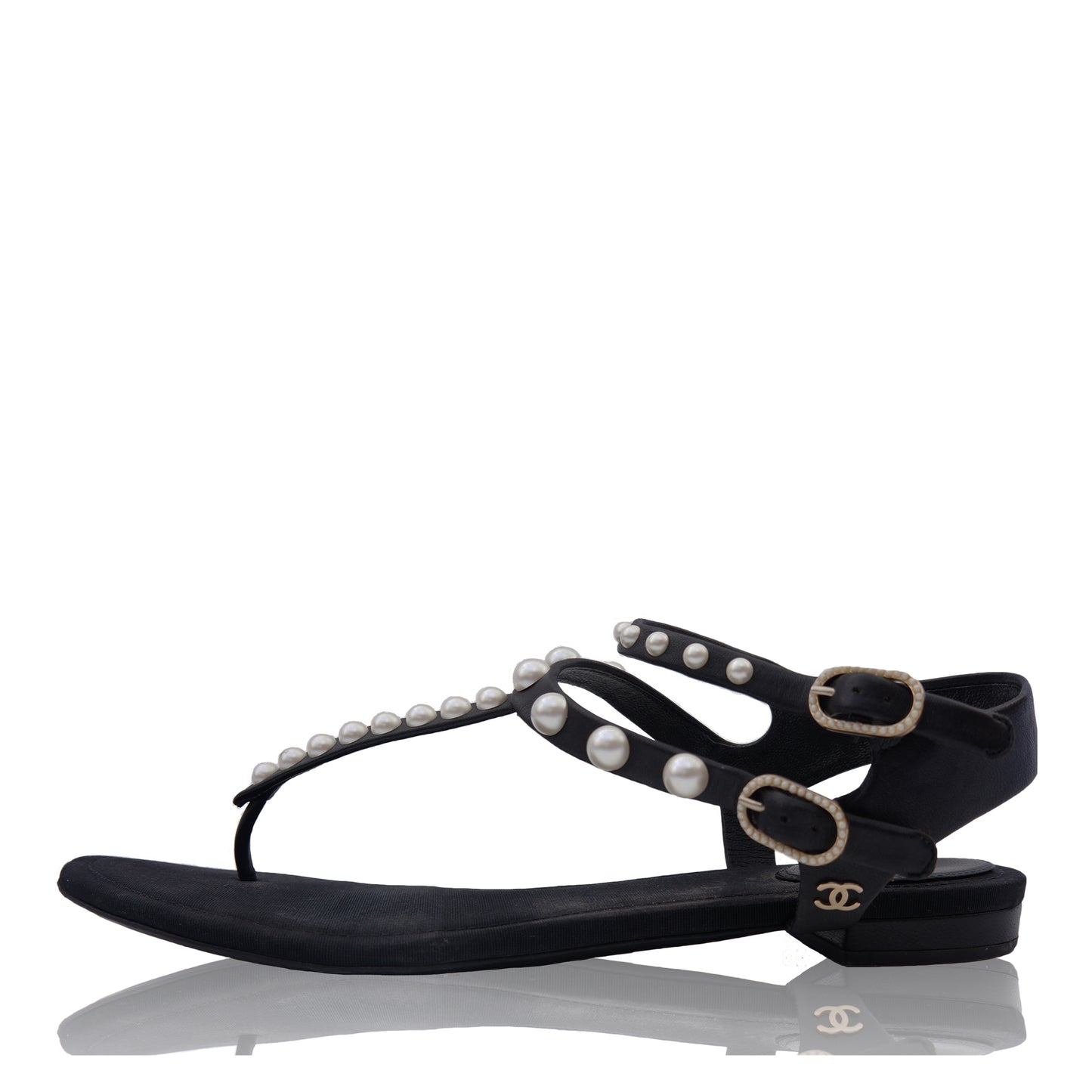 CHANEL SPRING 2016 FAUX PEARL EMBELLISHED THONG SANDALS - leefluxury.com