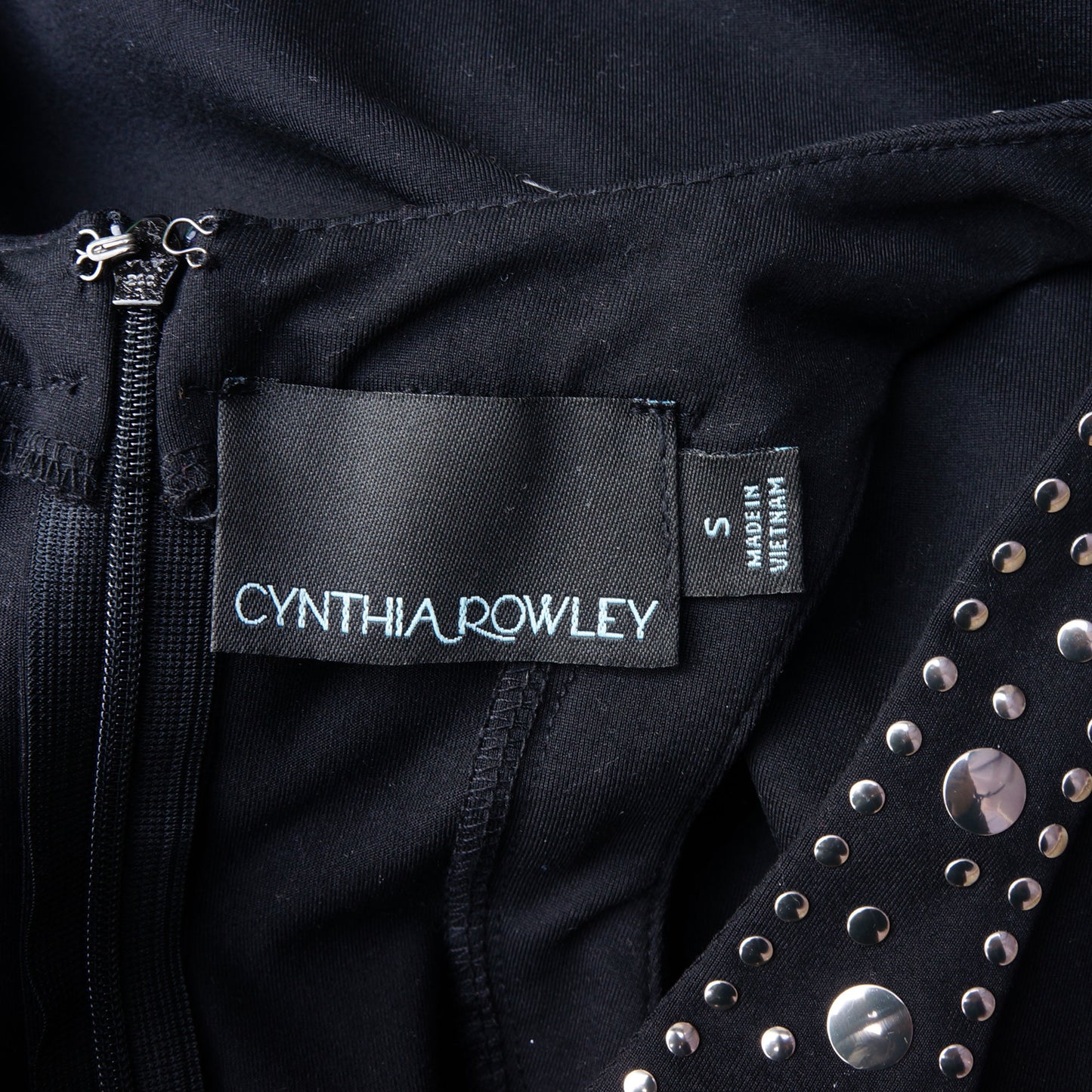 CYNTHIA ROWLEY STUDDED BLACK COCKTAIL DRESS - leefluxury.com