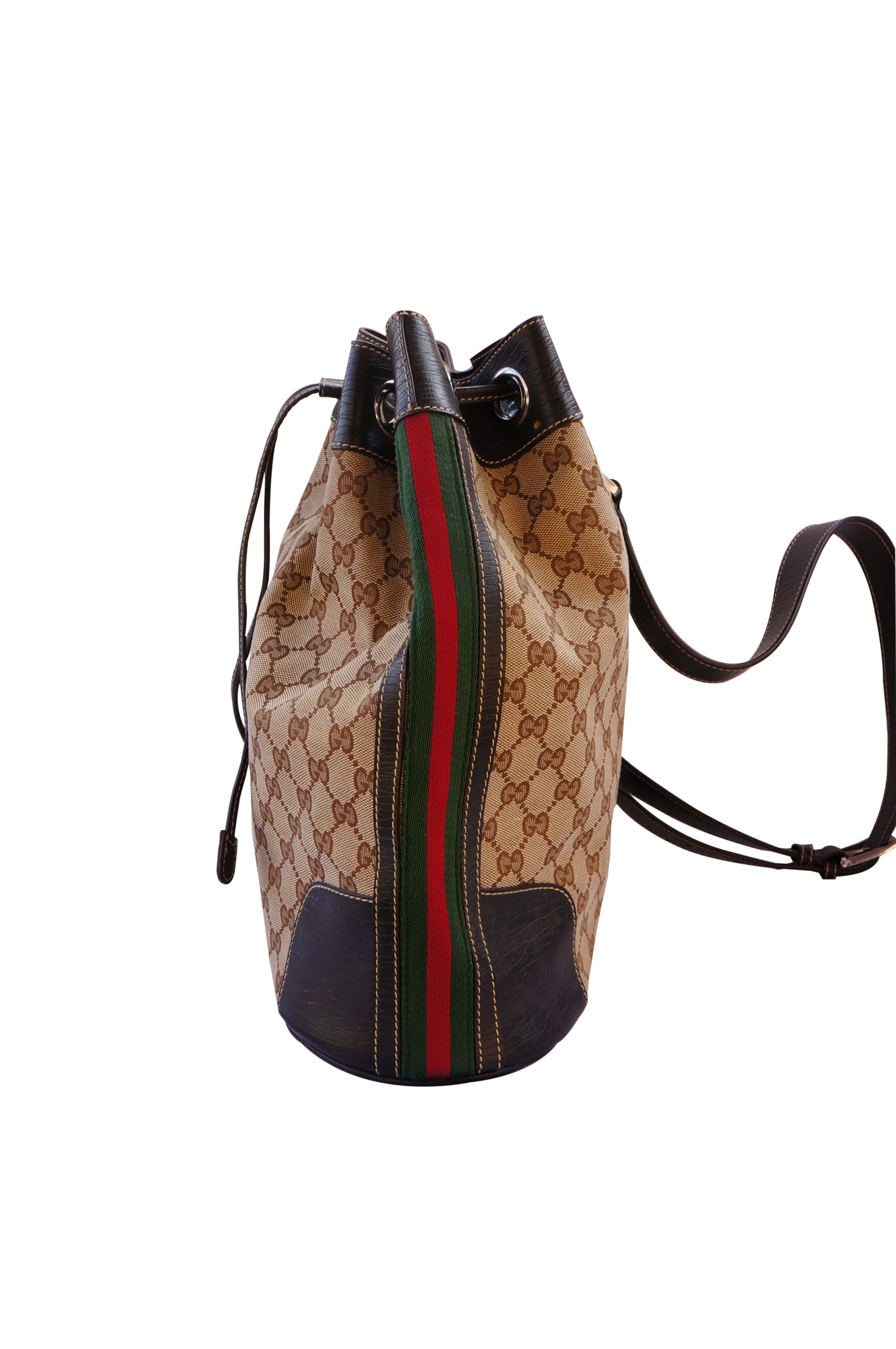 Gucci Web Bucket Bag Sling Back Pack - leefluxury.com