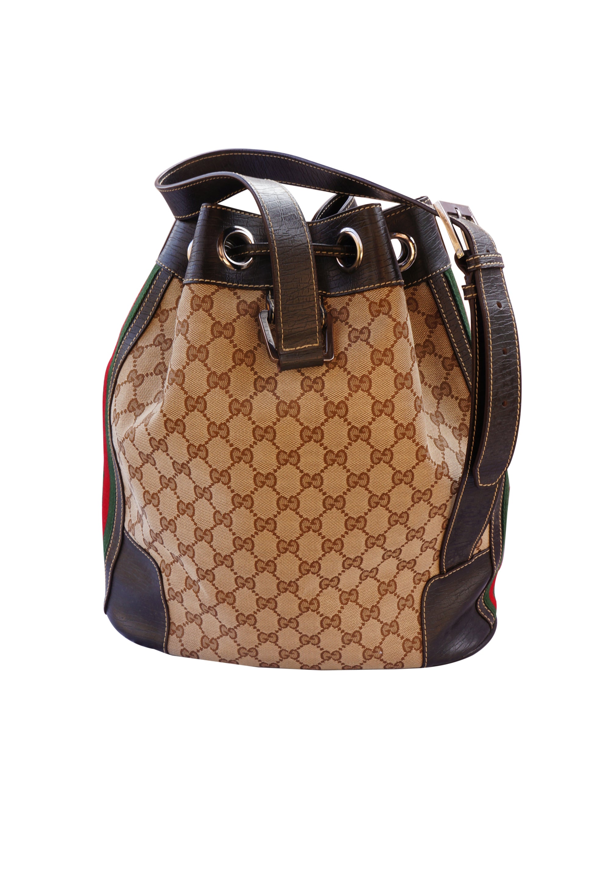 Gucci Web Bucket Bag Sling Back Pack - leefluxury.com