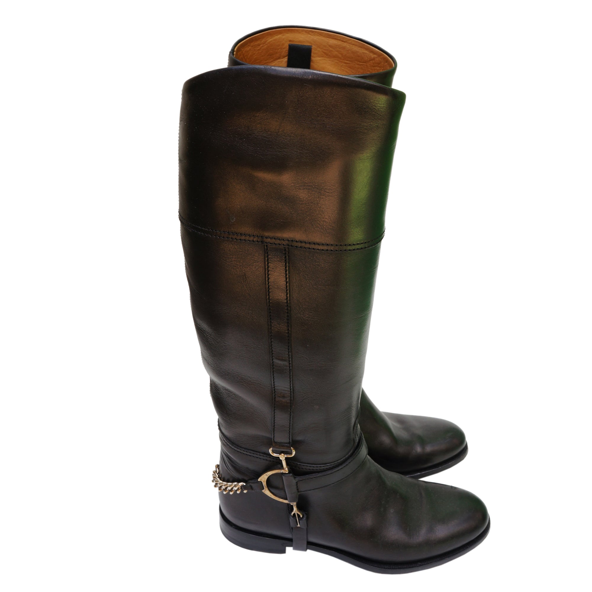 Ralph Lauren Black Leather Knee High Riding Boots – leefluxury.com