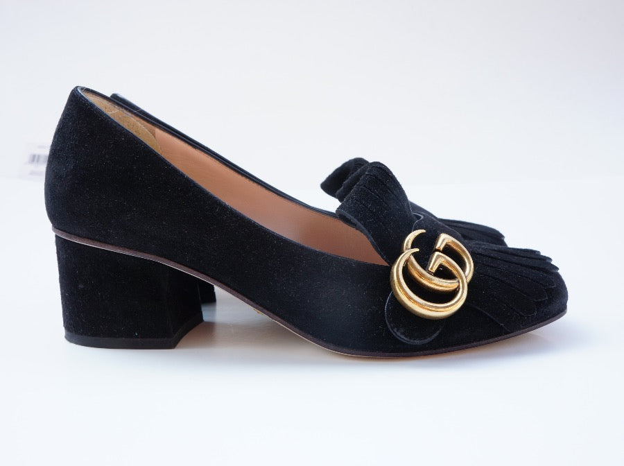 GUCCI Marmot Double G Logo Suede Pumps